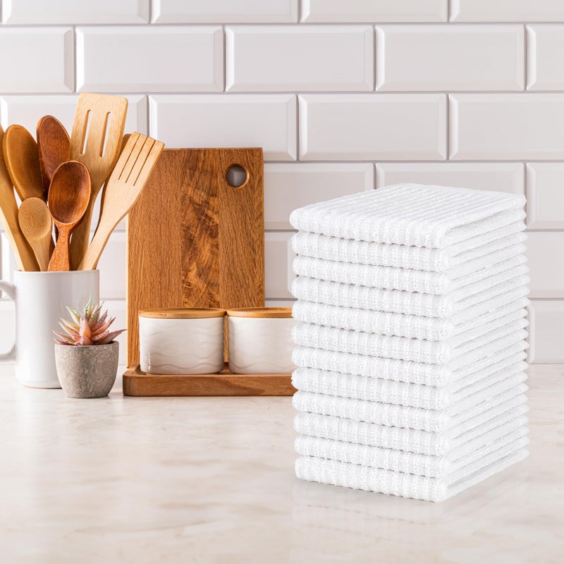 DecorRack 12 Pack 100% Cotton Kitchen Towels for Cleaning, 12 x 12 inch, Ultra Absorbent Bar Mops, Heavy Duty, Quick Dry, Machine Washable Dish Towels, Multi-Purpose Cleaning Supplies, White (12 Pack) - Image 4